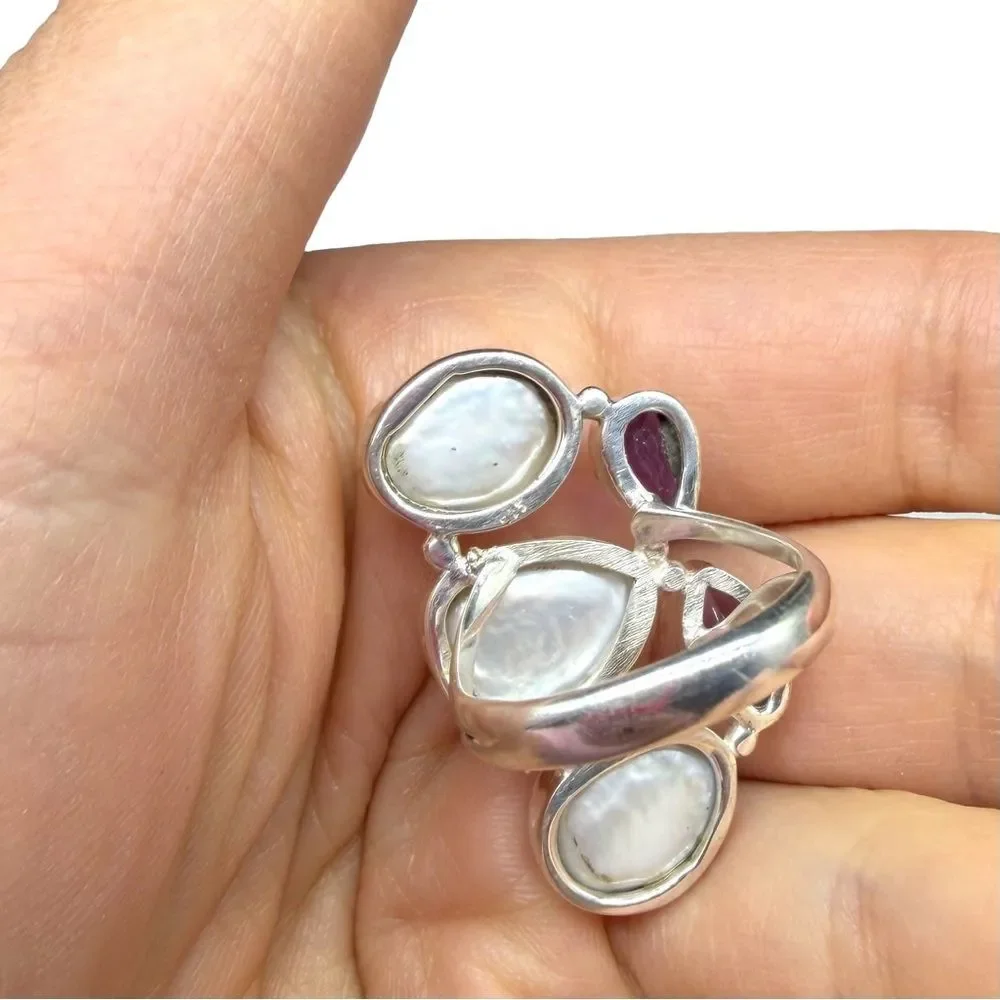 Genuine Pearl Amethyst Ring Size 8 Solid 925 Sterling Silver